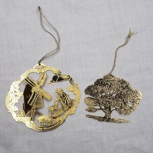 Two Colonial Williamsburg 24 Karat Gold Plated Christmas Ornaments